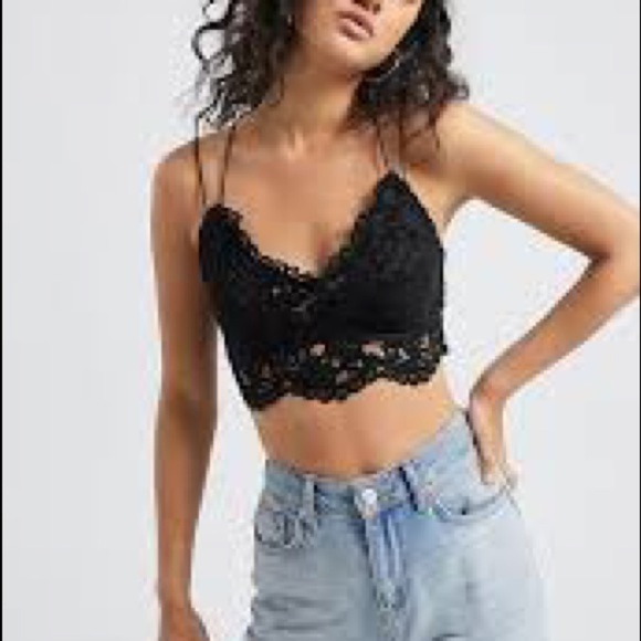 NWOT Free People Celine Black Velvet Lace Bralette Size Small - Picture 2 of 6